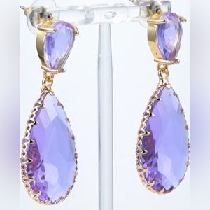 Pear-shaped GLASS LAVENDER EARRINGS gold-tone lattice prong setting  NIB